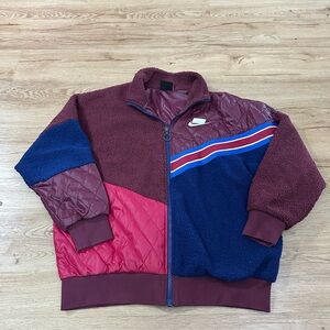 Nike Heritage Sherpa Fleece Quilted Jacket Burgundy Navy XS BV4884-677